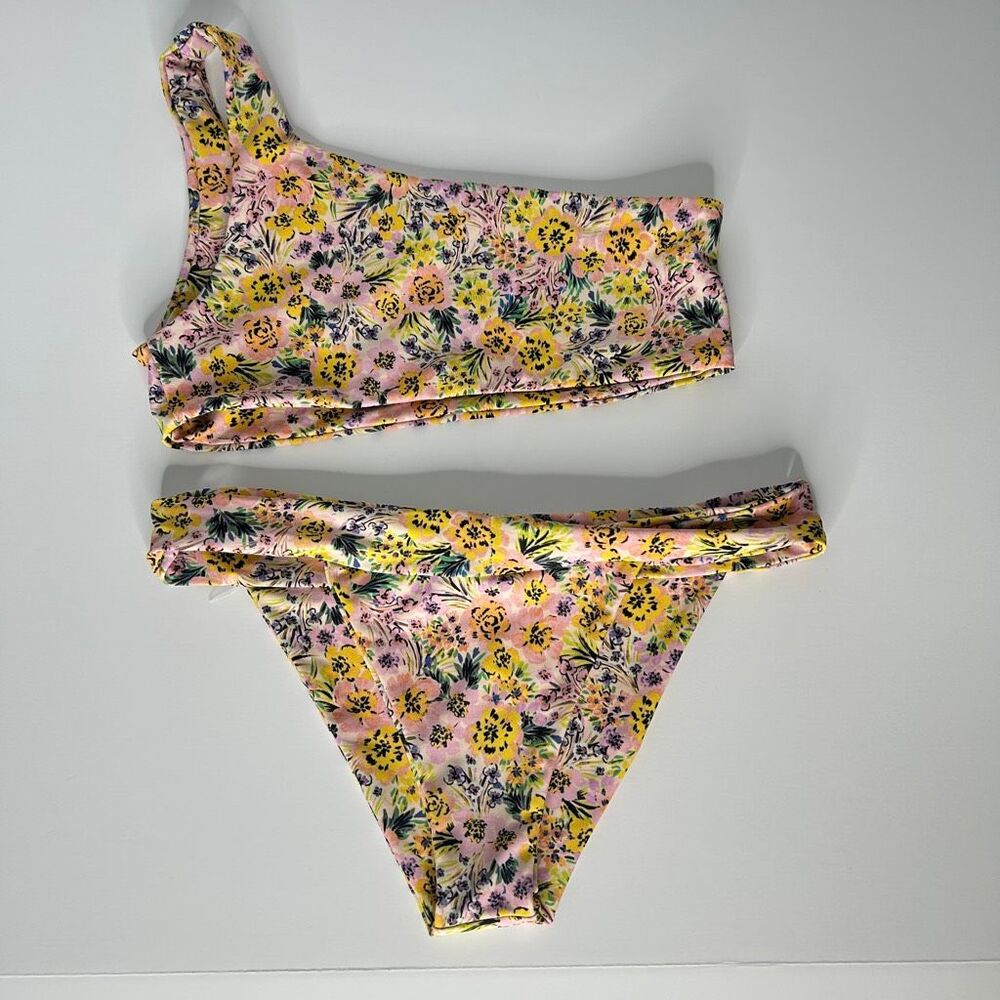 SKATIE Floral Bikini One-Shoulder Top & High Waist Bottoms